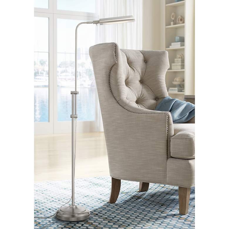 Image 1 Culver Brushed Nickel Adjustable Pharmacy LED Floor Lamp