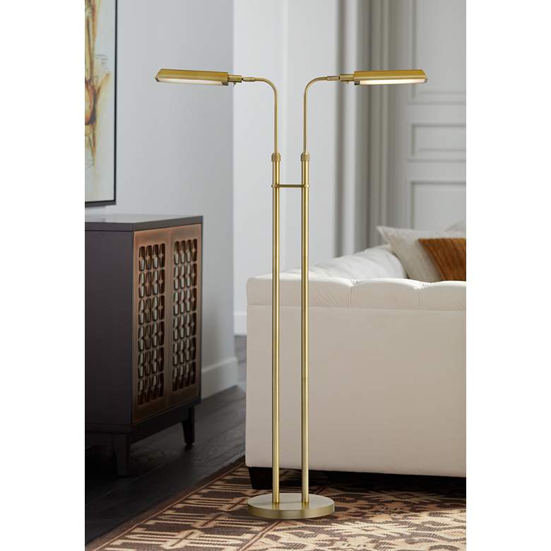 Image 1 Culver Plated Aged Brass Adjustable 2-Light Pharmacy LED Floor Lamp