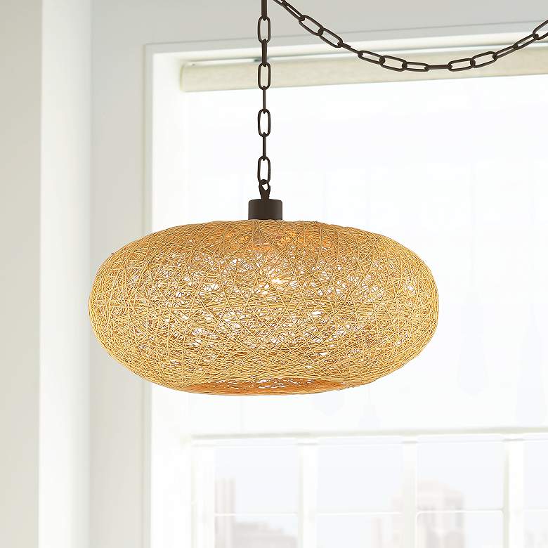 Image 1 Cumulus 17 1/2 inch Wide Brown Paper String Shade Swag Pendant