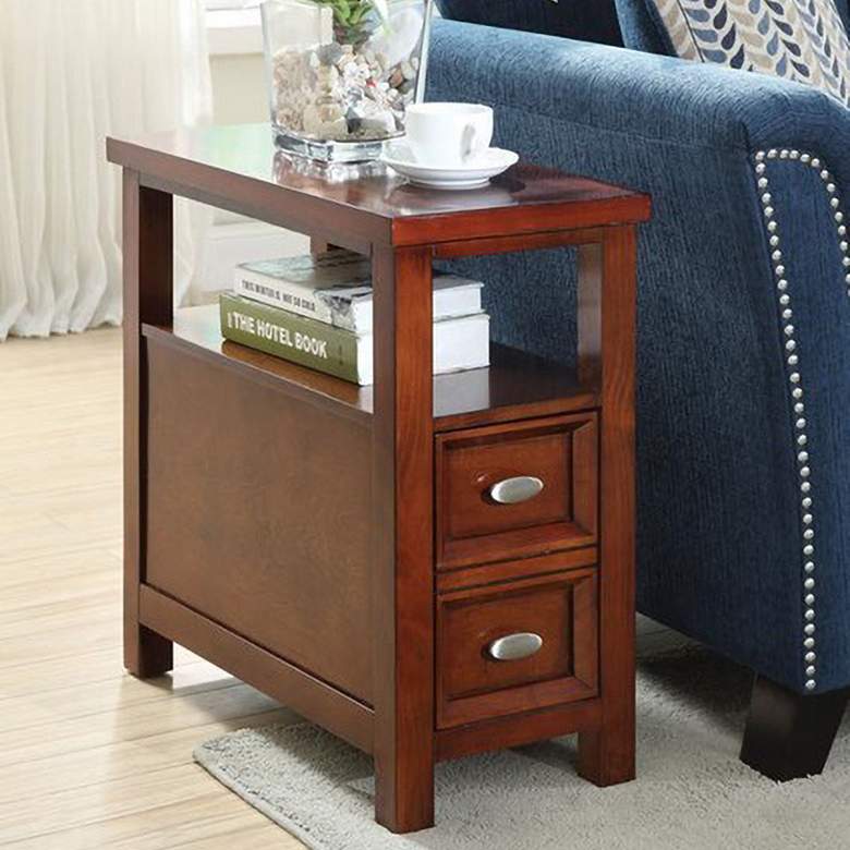 Image 1 Cunningham 12" Wide Cherry Wood Finish Narrow Side Table