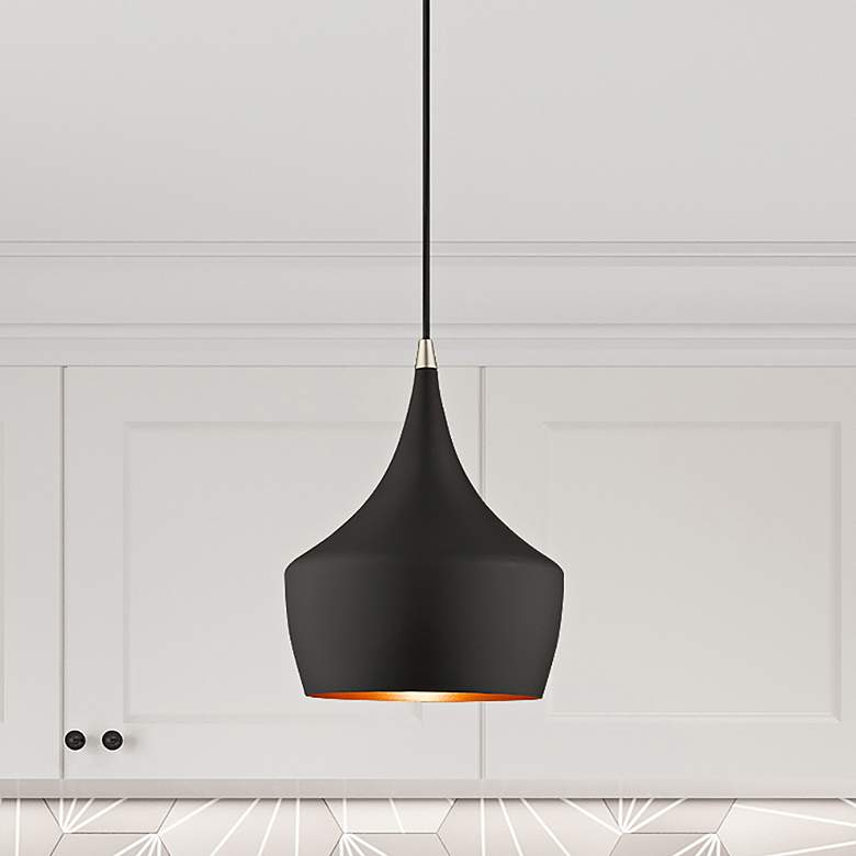 Image 1 Cunningham 9 1/2" Wide Black and Gold Mini Pendant
