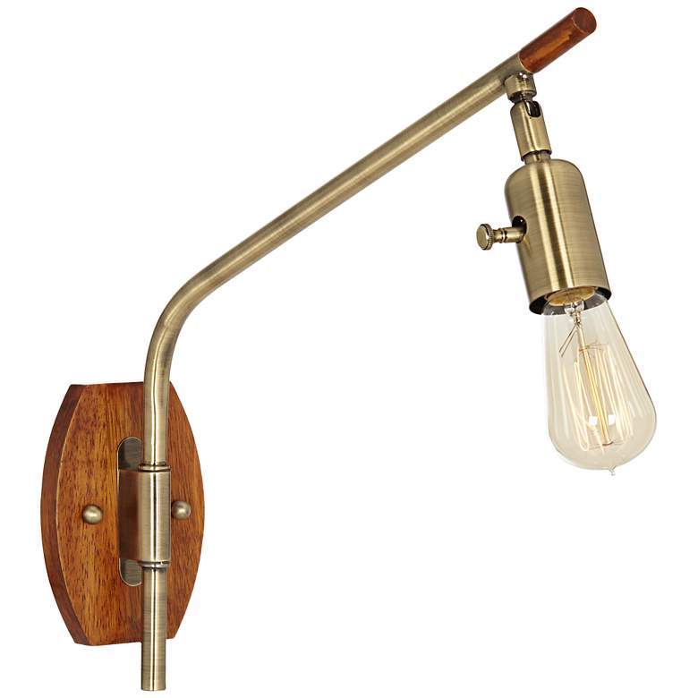 Image 1 Cunningham Wood and Antique Brass Factory Wall Lamp