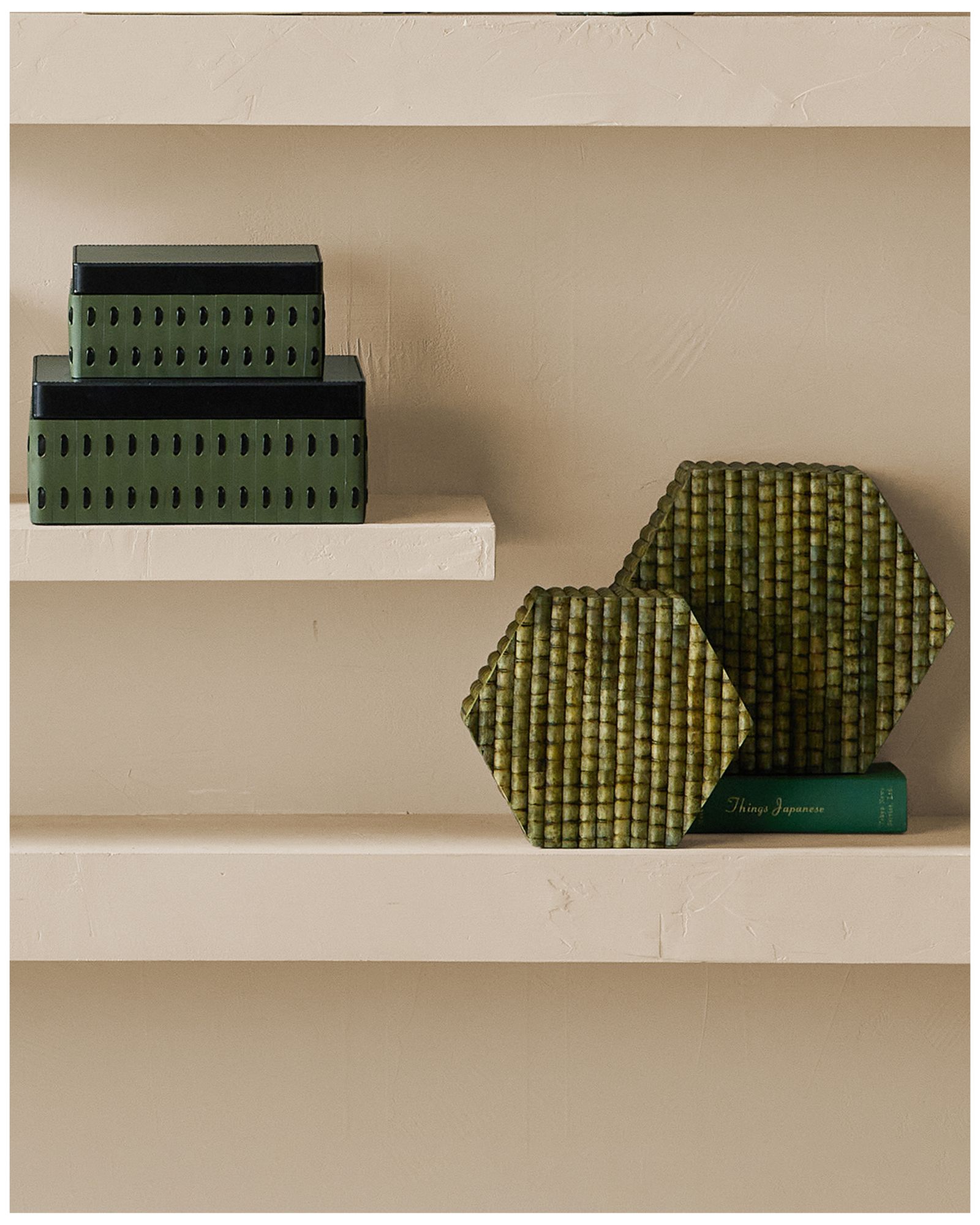 Cuoio Green, Black Rectangular Box - Set of 2