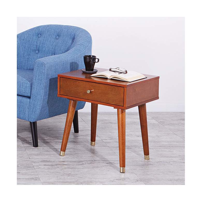 Image 1 Cupertino 20 1/4 inch Wide Light Walnut 1-Drawer Wood Side Table