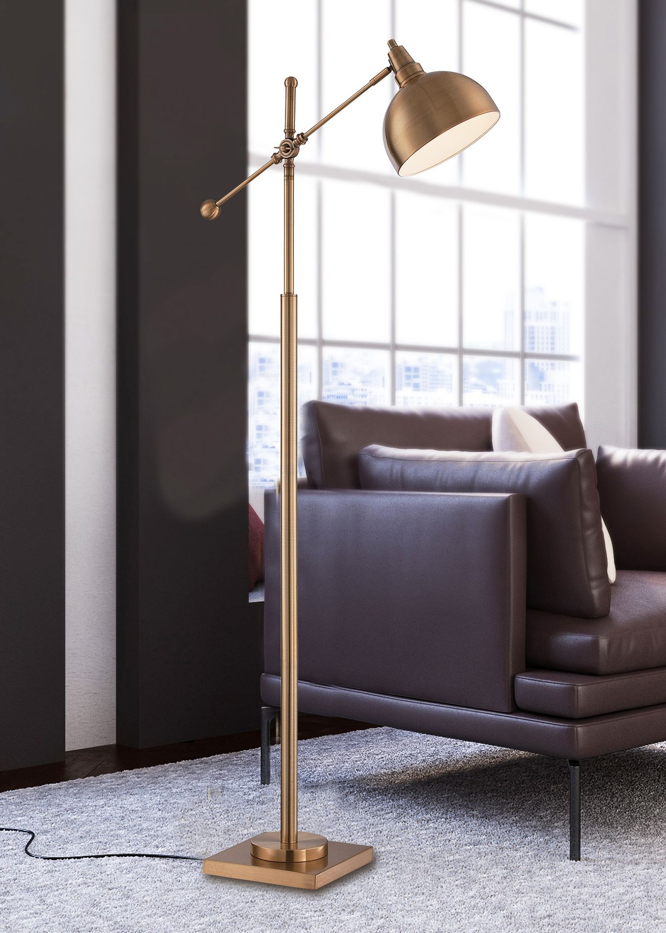 Cupola Brushed Brass Adjustable Downbridge Floor Lamp 21M42 Lamps Plus