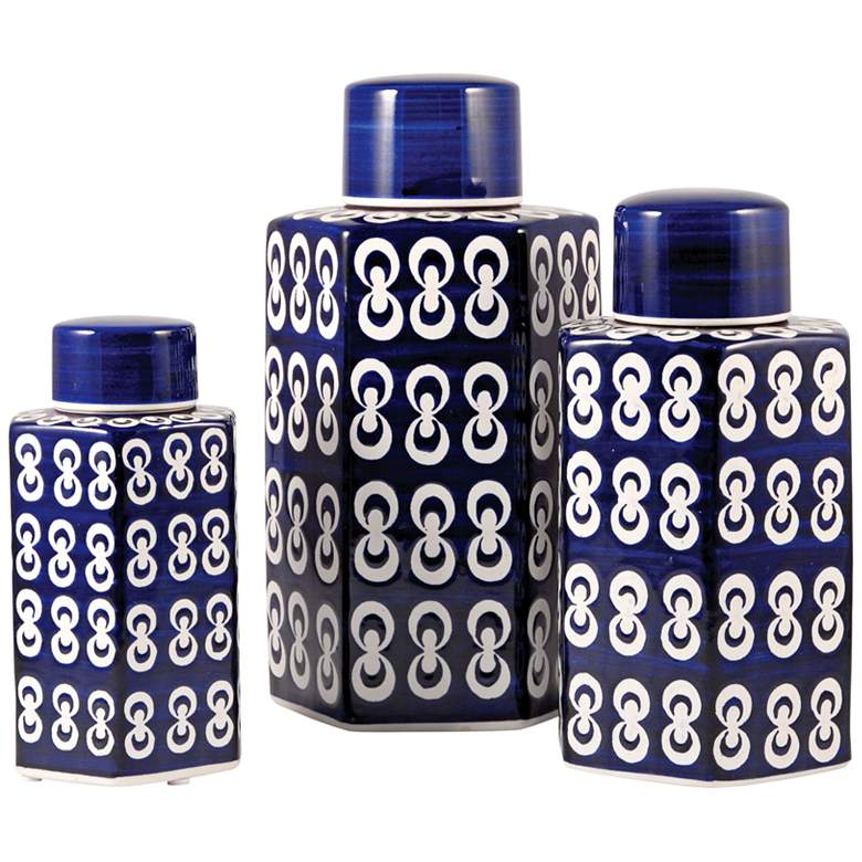 Image 1 Cupola Dark Navy and White Ceramic Jar Set of 3