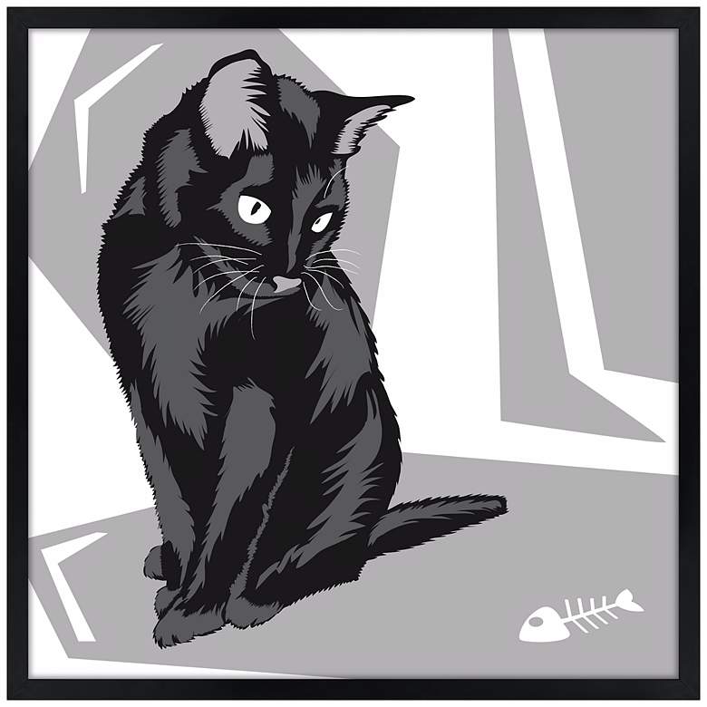 Image 1 Curious Cat II 21" Square Black Giclee Wall Art