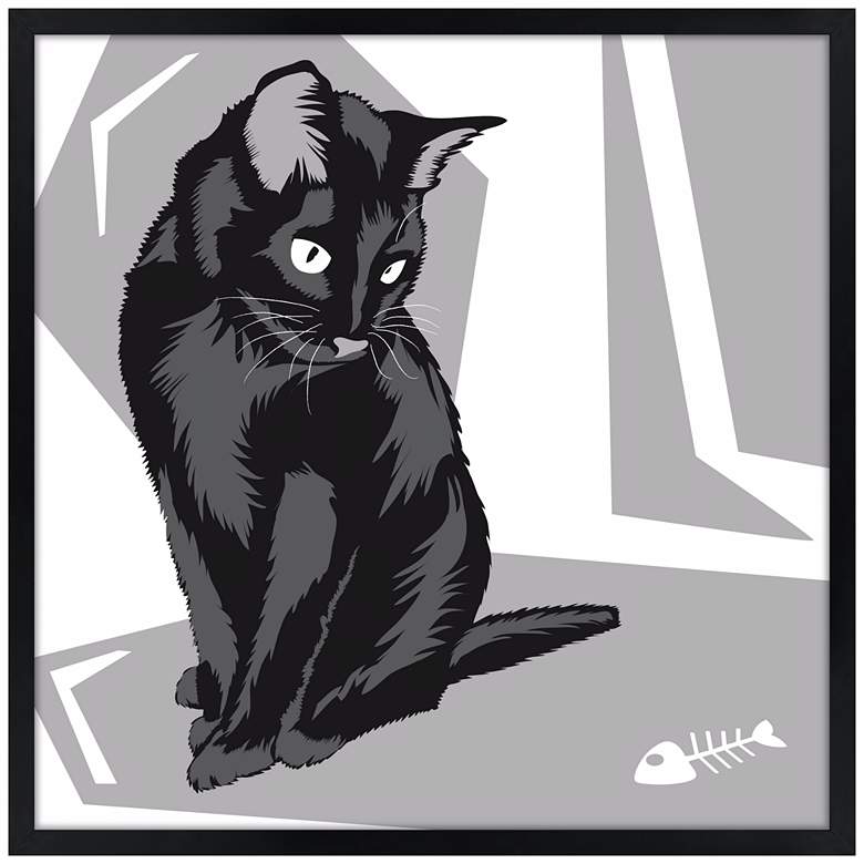 Image 1 Curious Cat II 26" Square Black Giclee Wall Art