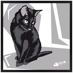 Curious Cat II 26&quot; Square Black Giclee Wall Art