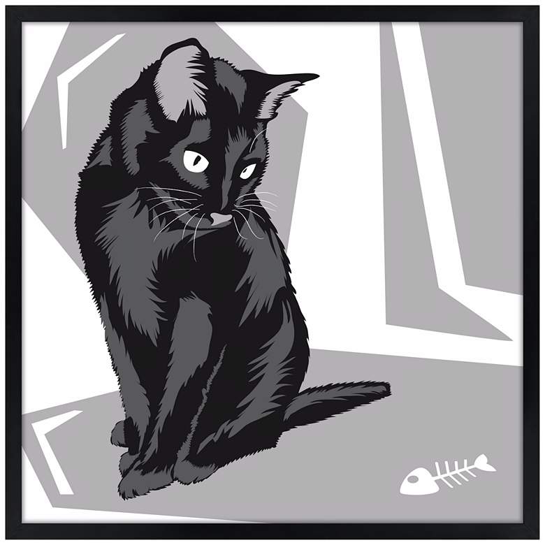 Image 1 Curious Cat II 31" Square Black Giclee Wall Art