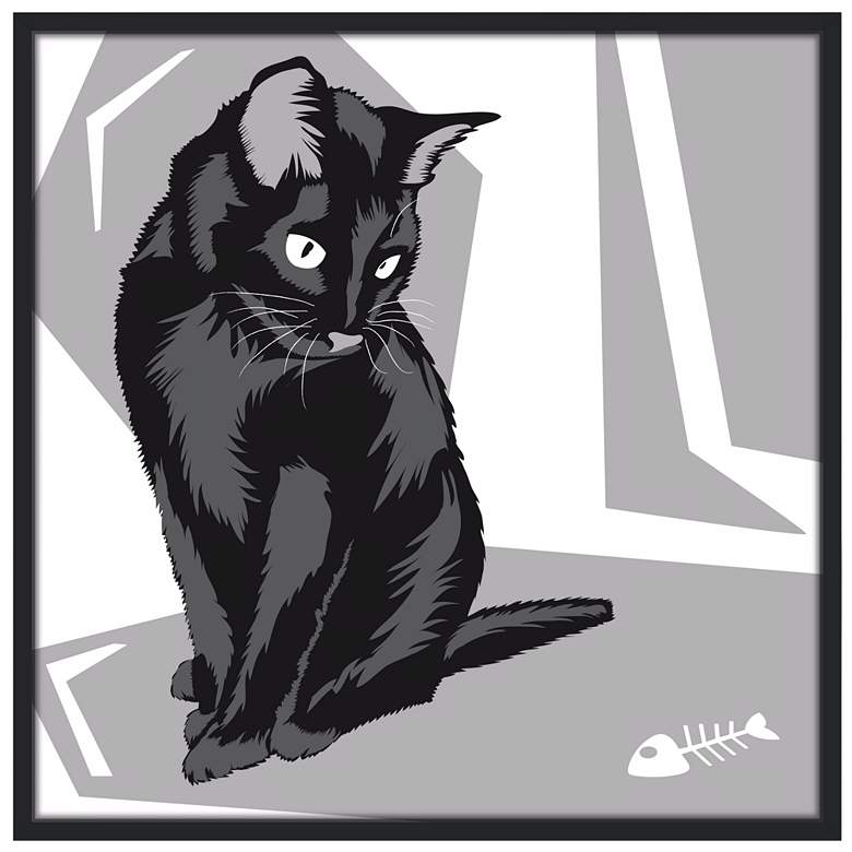 Image 1 Curious Cat II 37" Black Square Giclee Wall Art