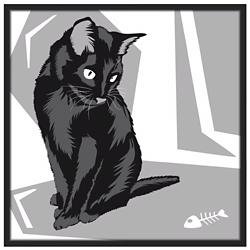 Curious Cat II 37&quot; Square Black Giclee Wall Art