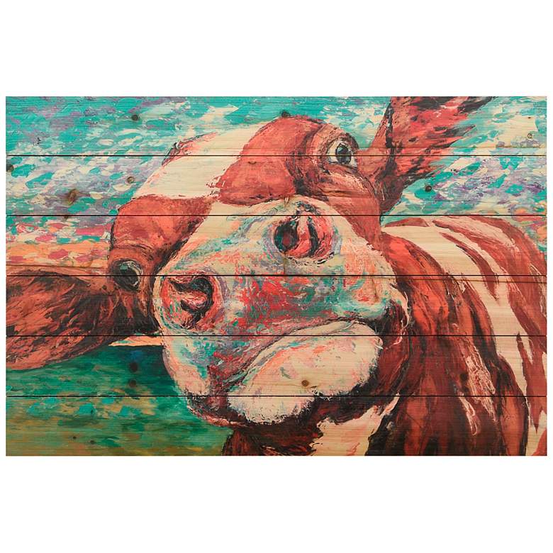 Image 2 Curious Cow 1 36" Wide Giclee Print Solid Wood Wall Art