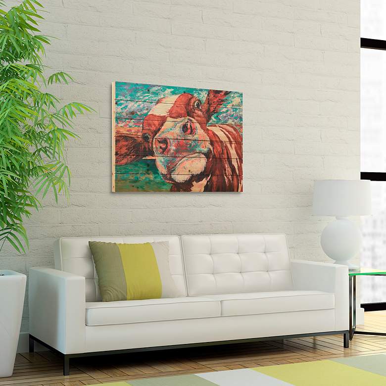 Image 4 Curious Cow 1 36" Wide Giclee Print Solid Wood Wall Art more views