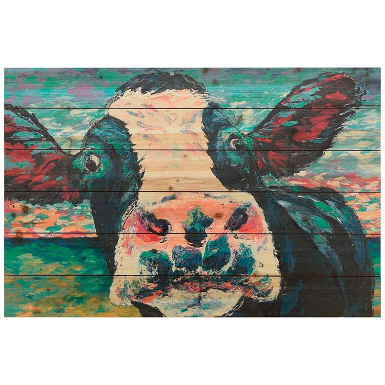 Image 2 Curious Cow 2 36" Wide Giclee Print Solid Wood Wall Art