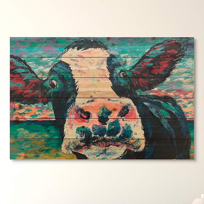 Image 1 Curious Cow 2 36" Wide Giclee Print Solid Wood Wall Art