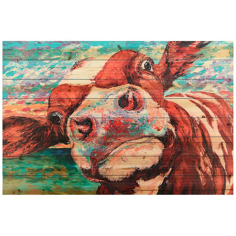Image 2 Curious Cow 3 45" Wide Giclee Print Solid Wood Wall Art