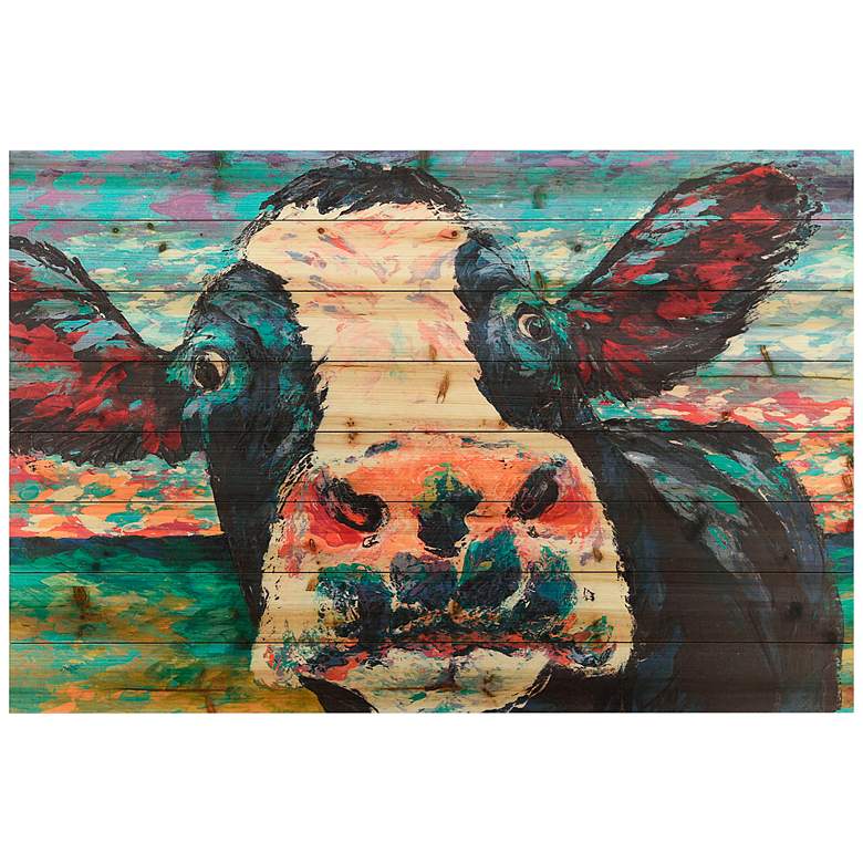 Image 2 Curious Cow 4 45" Wide Giclee Print Solid Wood Wall Art