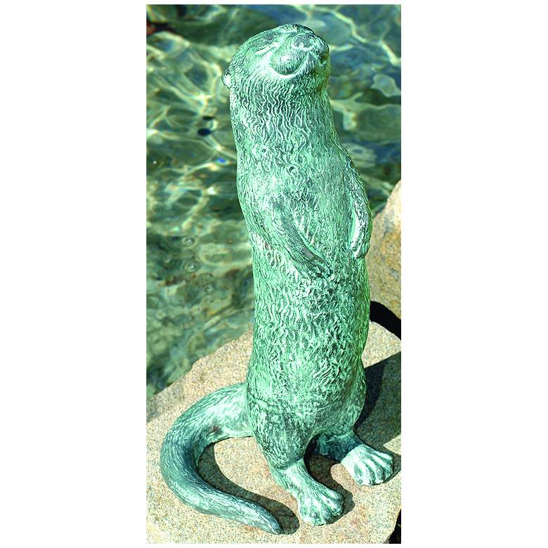 Image 1 Curious Otter 16" High Verdigris Brass Pond Spitter Fountain