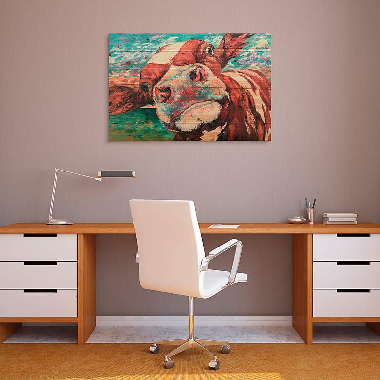 Image 6 Curiuos Cow 1 and 2 36" Wide 2-Piece Print Wood Wall Art Set more views