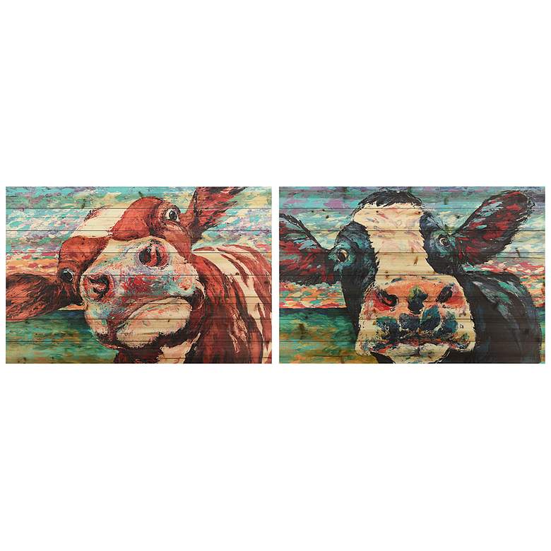 Image 2 Curiuos Cow 3 and 4 45" Wide 2-Piece Print Wood Wall Art Set
