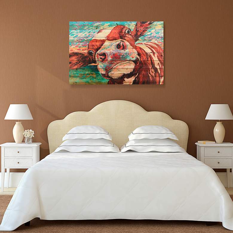 Image 6 Curiuos Cow 3 and 4 45" Wide 2-Piece Print Wood Wall Art Set more views