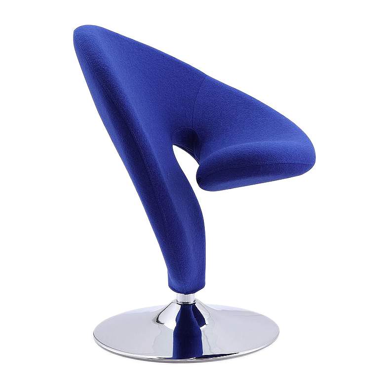 Image 1 Curl Blue and Polished Chrome Wool Blend Swivel Accent Chair