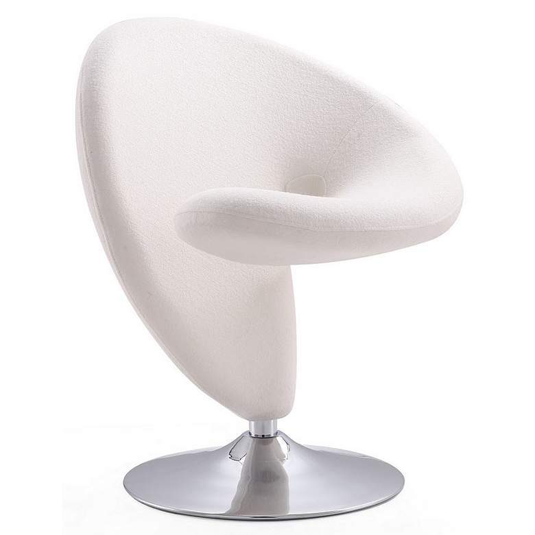Image 1 Curl Cream and Polished Chrome Wool Blend Swivel Accent Chair
