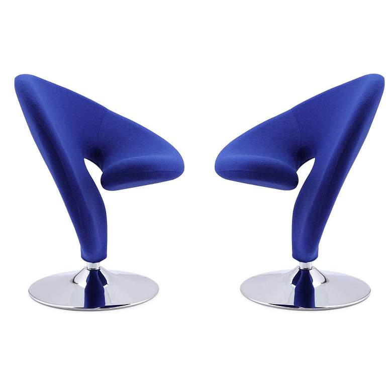 Image 1 Curl Swivel Accent Chair in Blue and Polished Chrome (Set of 2)