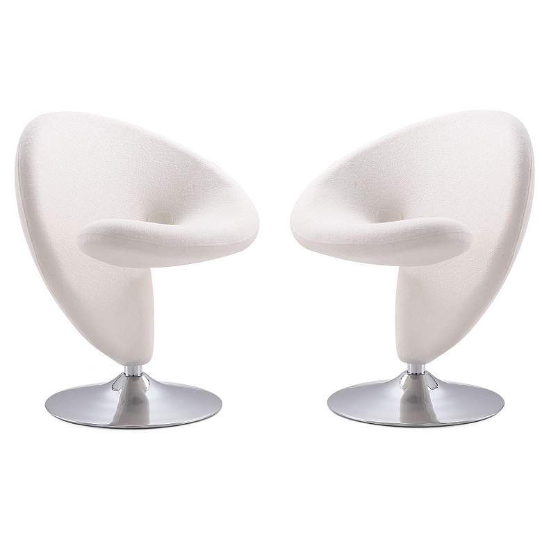 Image 1 Curl Swivel Accent Chair in Cream and Polished Chrome (Set of 2)