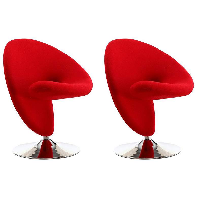 Image 1 Curl Swivel Accent Chair in Red and Polished Chrome (Set of 2)