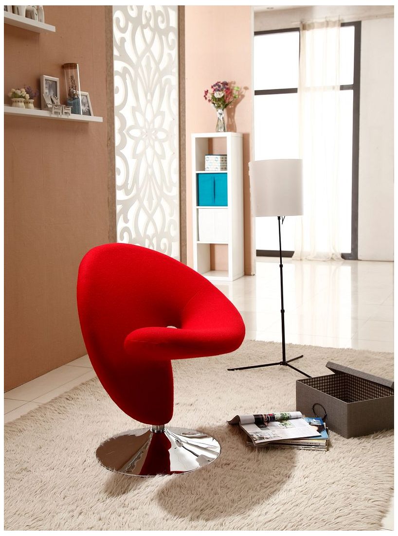 Image 2 Curl Swivel Accent Chair in Red and Polished Chrome (Set of 2) more views