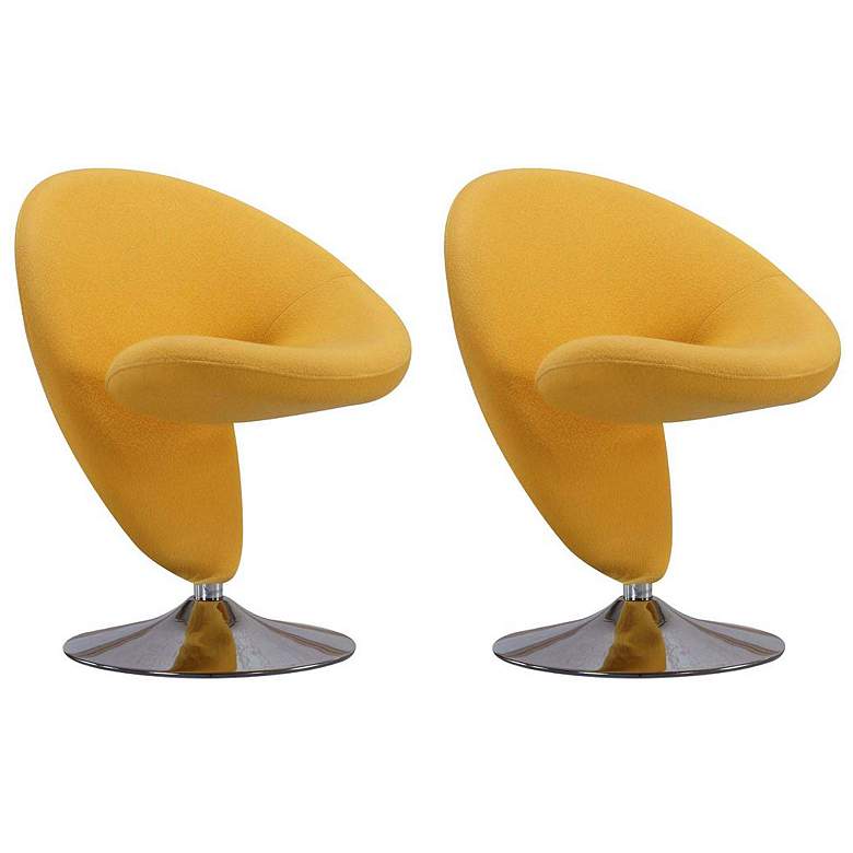 Image 1 Curl Swivel Accent Chair in Yellow and Polished Chrome (Set of 2)