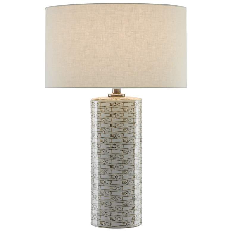 Image 2 Currey & Compan Fisch 25 1/4" Fish Pattern Gray Porcelain Lamp