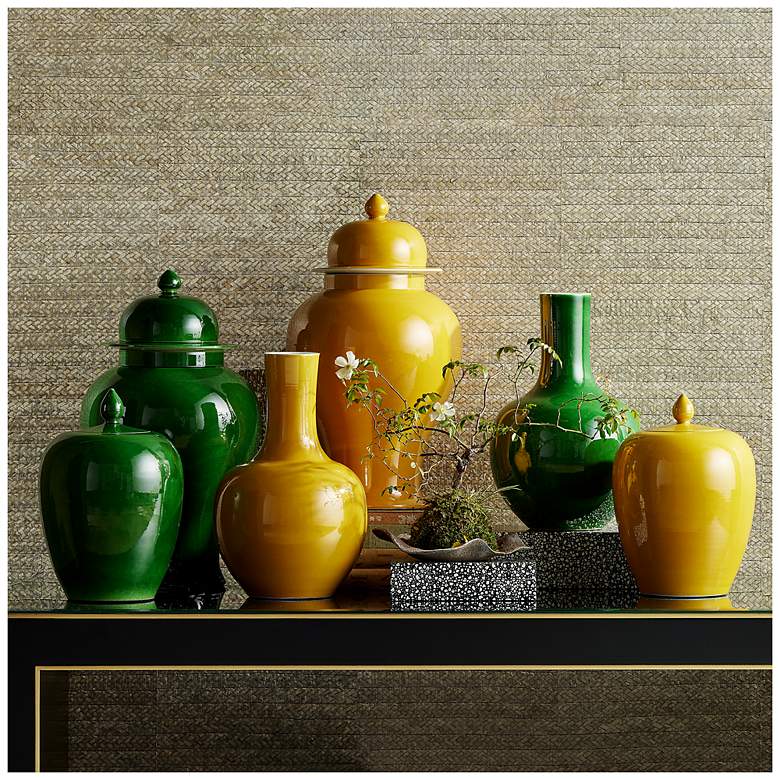 Image 4 Currey & Company 10.25" Porcelain Imperial Yellow Temple Jar more views