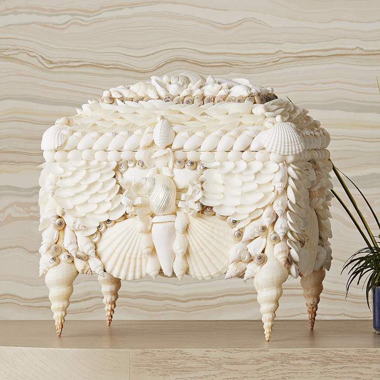 Image 1 Currey & Company 10" Boardwalk White Shell Jewelry Box