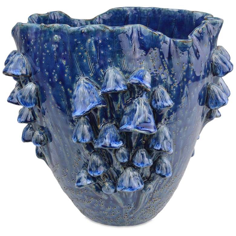 Image 1 Currey & Company 10" Conical Mushrooms Dark Blue Vase