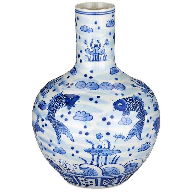 Image 1 Currey & Company 12.25" South Sea Blue & White Long Neck Vase