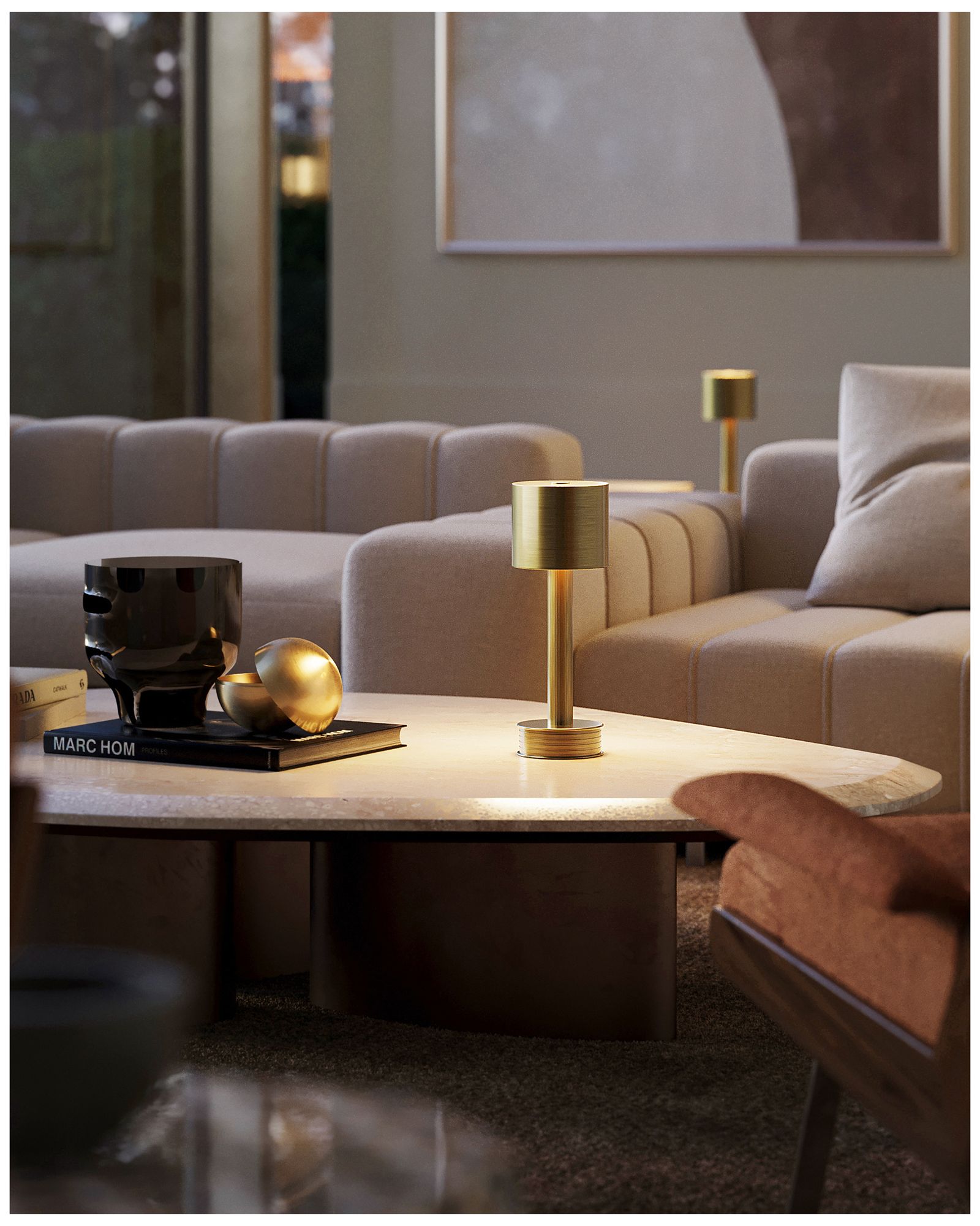 Image 7 Currey & Company 13.0" Traverse Brass Cordless Rechargeable Table  more views