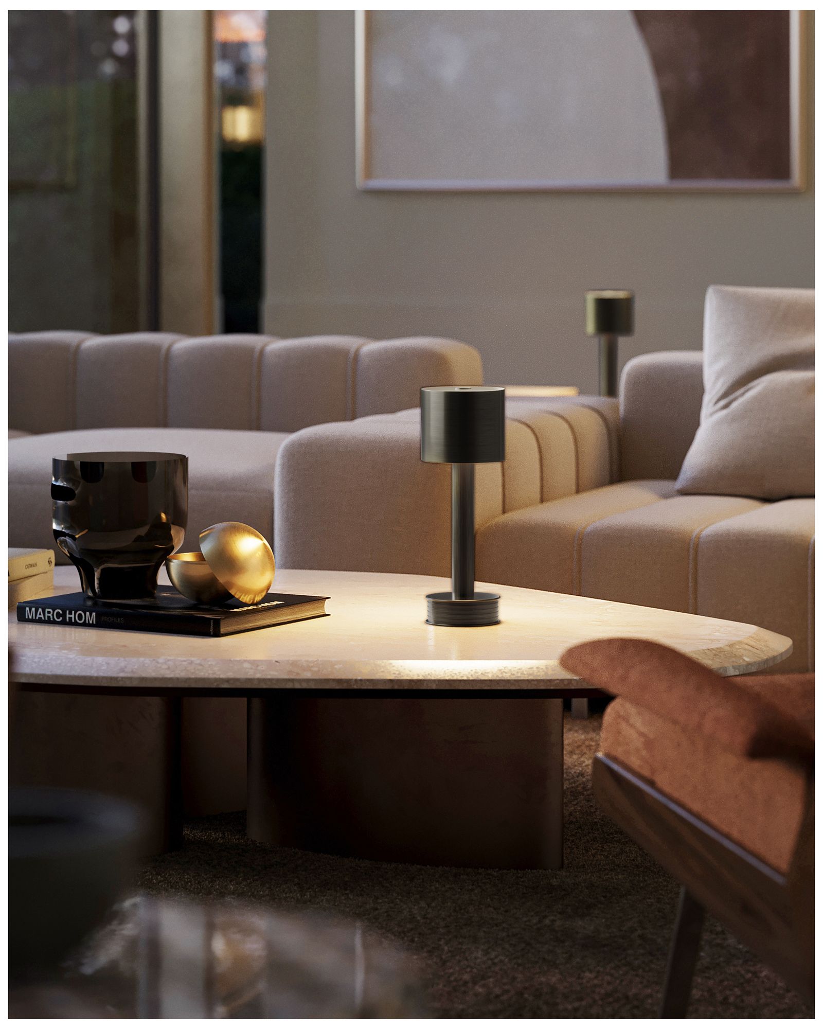 Currey &amp; Company 13.0" Traverse Bronze Cordless Rechargeable Table