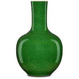 Image1 of Currey & Company 13.5" Porcelain Imperial Green Long Neck Vase