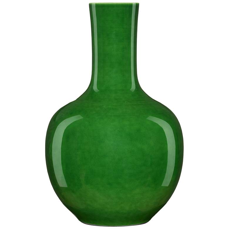 Image 1 Currey & Company 13.5" Porcelain Imperial Green Long Neck Vase