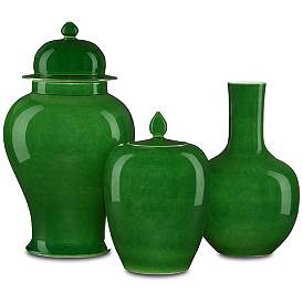 Image2 of Currey & Company 13.5" Porcelain Imperial Green Long Neck Vase more views