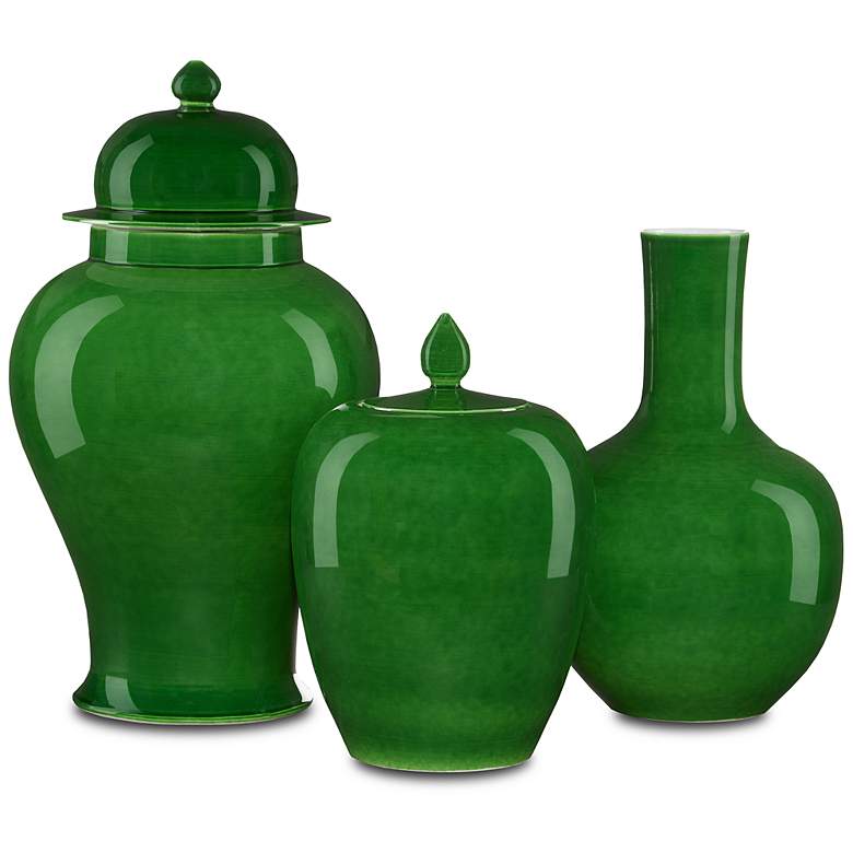 Image 2 Currey & Company 13.5" Porcelain Imperial Green Long Neck Vase more views