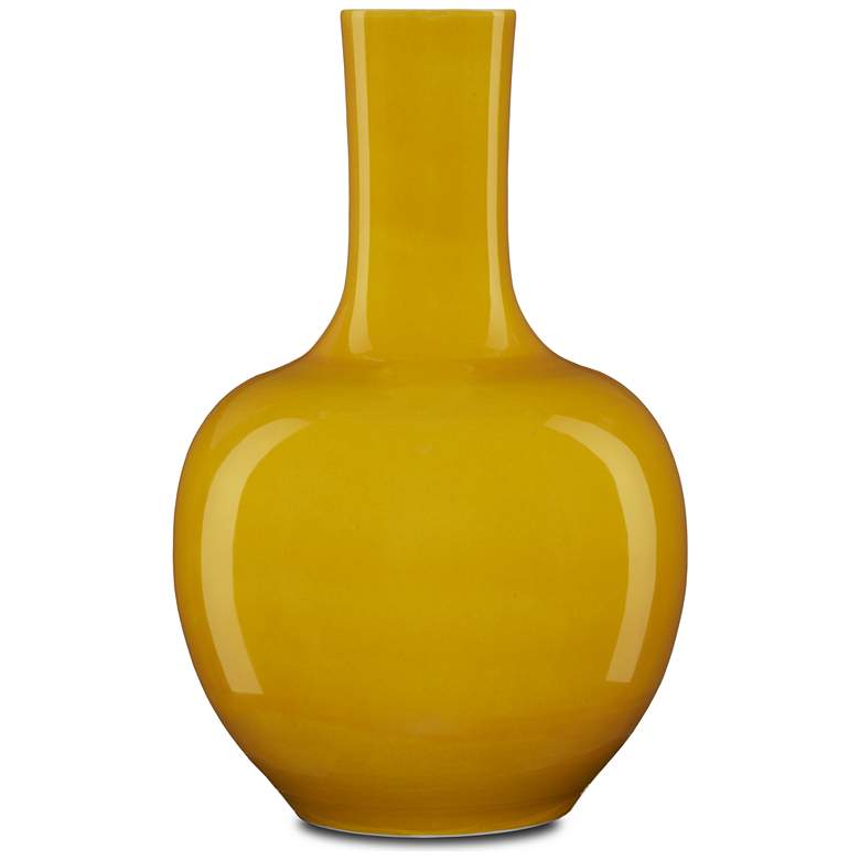 Image 1 Currey & Company 13.5" Porcelain Imperial Yellow Long Neck Vase