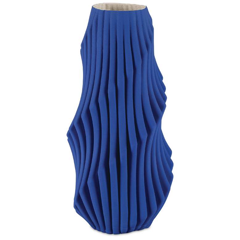 Image 1 Currey & Company 13.75" Blue Pleat Vase
