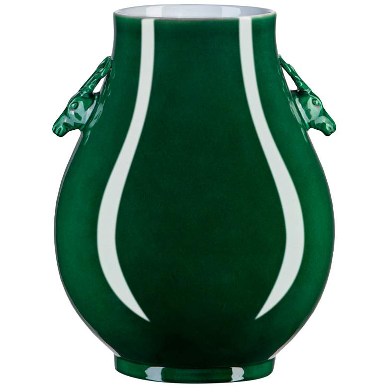 Image 1 Currey & Company 13.75" Porcelain Imperial Green Deer Ears Vase