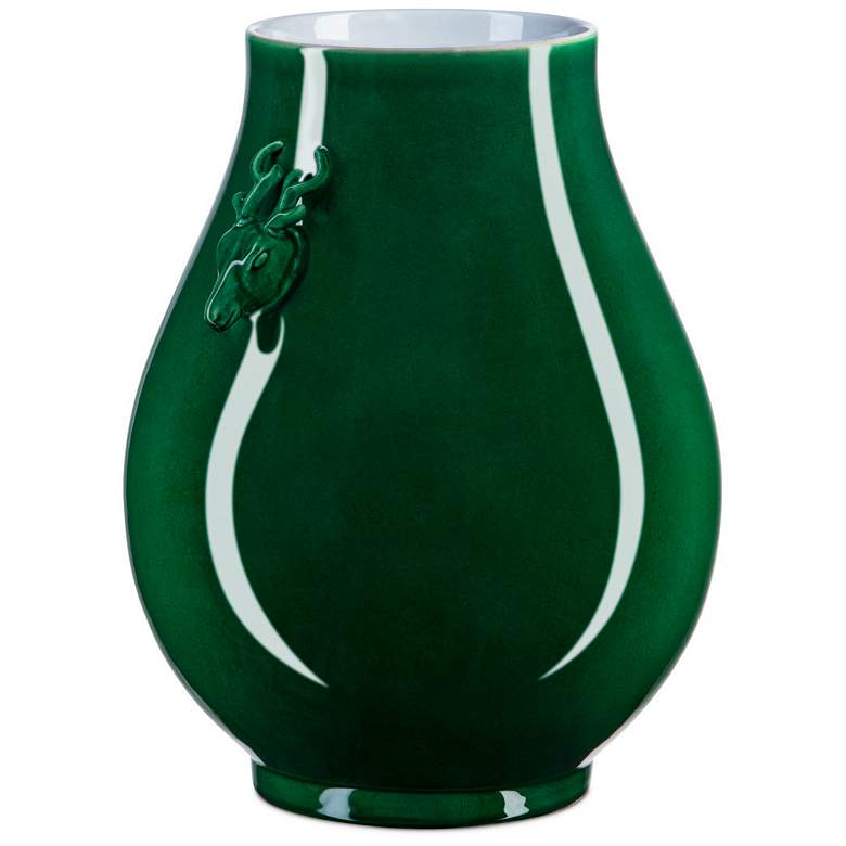 Image 3 Currey & Company 13.75" Porcelain Imperial Green Deer Ears Vase more views