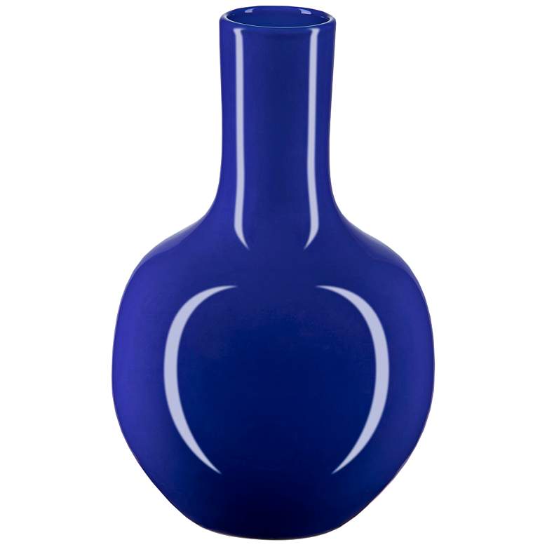 Image 1 Currey & Company 13.75" Porcelain Ocean Blue Long Neck Vase