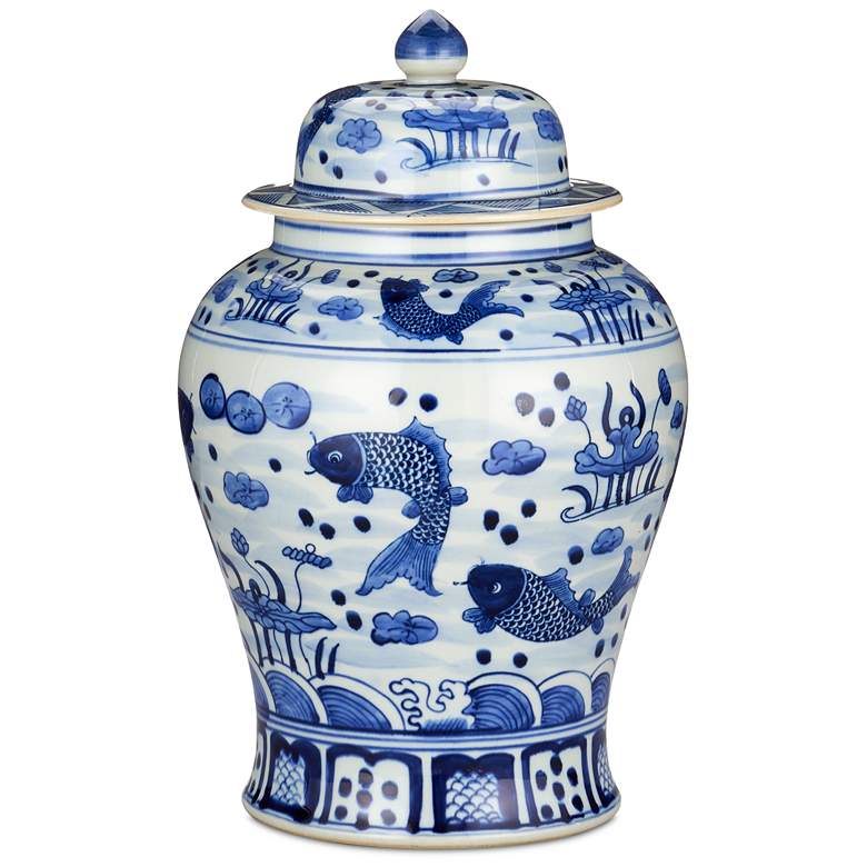 Image 1 Currey & Company 14" South Sea Blue & White Temple Jar